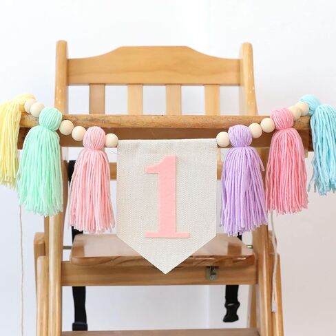 Handmade Boho 1st Birthday High Chair Banner Party Decoration for Girl Baby Shower Pink Wall Hangings Decorative for Kids Bedroom in Kuwait