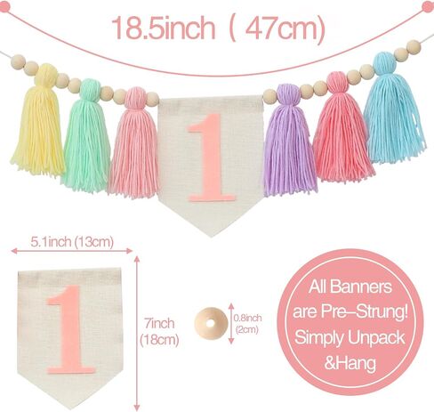 Handmade Boho 1st Birthday High Chair Banner Party Decoration for Girl Baby Shower Pink Wall Hangings Decorative for Kids Bedroom in Kuwait