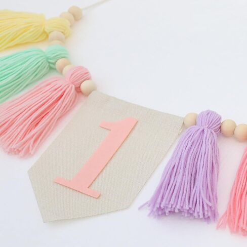 Handmade Boho 1st Birthday High Chair Banner Party Decoration for Girl Baby Shower Pink Wall Hangings Decorative for Kids Bedroom in Kuwait