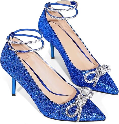 بريق بيرفي راينستون القوس المدببة بمضخات كعب أخمص القدمين للنساء in Kuwait