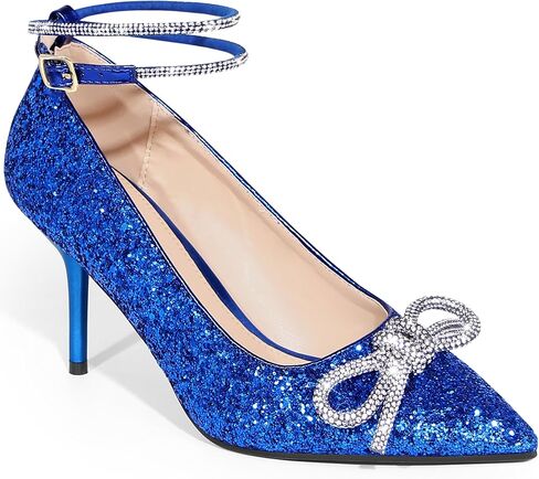 بريق بيرفي راينستون القوس المدببة بمضخات كعب أخمص القدمين للنساء in Kuwait