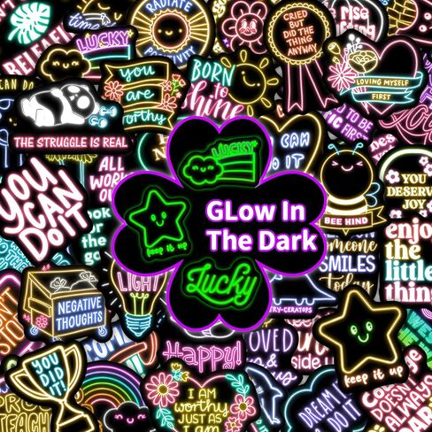 50 Pcs Glow in The Dark Neon Inspirational Quotes Kids Stickers for Water Bottle, Cute Waterproof Vinyl Positive Motivational Phrases Laptop Decals, Boys Girls Skateboard Phone Case Decorations in Kuwait
