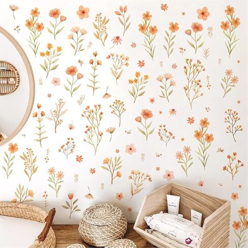 Boho Flowers Wall Decals Retro Floral Wall Stickers Peel and Stick Vintage Leaf Wall Decals Small Floral Wall Stickers Wildflowers Wall Stickers for Girls Room Nursery Bedroom in Saudi Arabia
