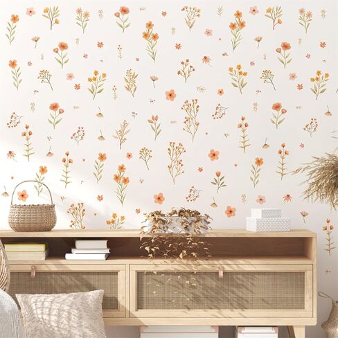 Boho Flowers Wall Decals Retro Floral Wall Stickers Peel and Stick Vintage Leaf Wall Decals Small Floral Wall Stickers Wildflowers Wall Stickers for Girls Room Nursery Bedroom in Saudi Arabia