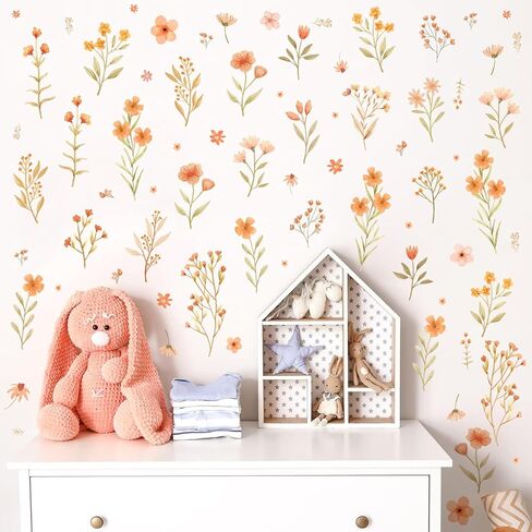 Boho Flowers Wall Decals Retro Floral Wall Stickers Peel and Stick Vintage Leaf Wall Decals Small Floral Wall Stickers Wildflowers Wall Stickers for Girls Room Nursery Bedroom in Saudi Arabia