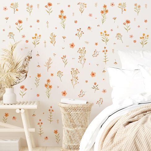 Boho Flowers Wall Decals Retro Floral Wall Stickers Peel and Stick Vintage Leaf Wall Decals Small Floral Wall Stickers Wildflowers Wall Stickers for Girls Room Nursery Bedroom in Saudi Arabia