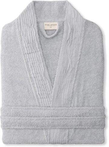 Nine Space Pure Fiber Turkish Cotton Pleated Trim Terry Robe, Small/Medium, Marine Blue in Kuwait