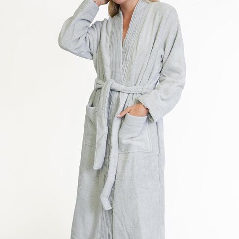 Nine Space Pure Fiber Turkish Cotton Pleated Trim Terry Robe, Small/Medium, Marine Blue in Kuwait