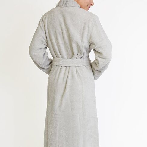 Nine Space Pure Fiber Turkish Cotton Pleated Trim Terry Robe, Small/Medium, Marine Blue in Kuwait