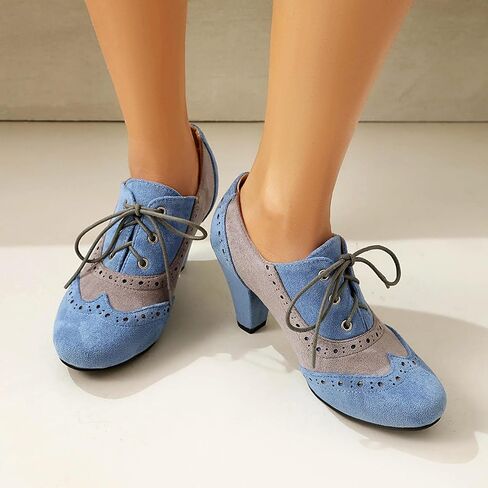 Elerhythm Women's Mary Jane 1920s Pump Heels Oxford Classic and Retro Up Wingtip 1950s Vintage Round Round Ase Stee 1940s in Kuwait
