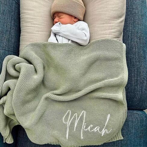Knit Baby Blanket Organic Cotton Swaddle Blanket Soft Warm Breathable Shower Blankets for Newborns Girls Boys Receiving Blankets for Crib, Stroller, Car 30''X40'' in Saudi Arabia