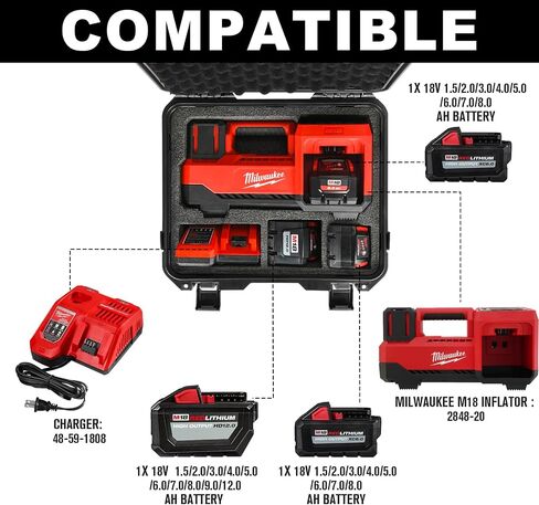 Air Compressor Case for Milwaukee M18 Inflator - Waterproof Hard Shell Air Pump Storage Bag Compatible with Milwaukee Tire Inflator 2848-20, Battery Pack 18V 3.0 to 12.0 Ah & Chargers (Case Only) in Saudi Arabia