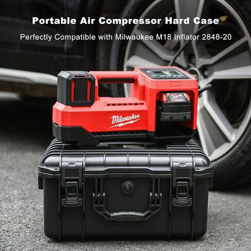 Air Compressor Case for Milwaukee M18 Inflator - Waterproof Hard Shell Air Pump Storage Bag Compatible with Milwaukee Tire Inflator 2848-20, Battery Pack 18V 3.0 to 12.0 Ah & Chargers (Case Only) in Saudi Arabia
