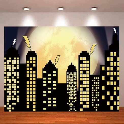 Superhero Super City Photography Backdrops Skyline Buildings City Boom Full Moon Bat Photo Background 5x3ft Vinyl Children Birthday Party Banner Photo Studio Booth Cake Table Decor in Saudi Arabia
