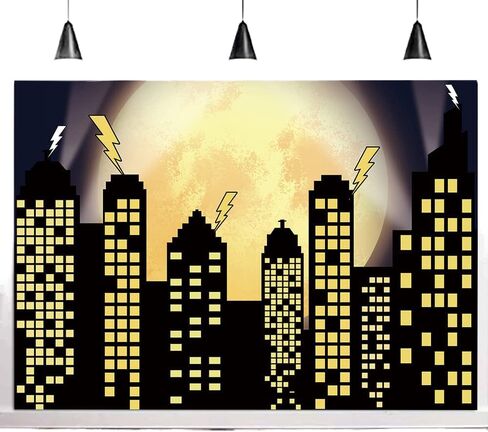 Superhero Super City Photography Backdrops Skyline Buildings City Boom Full Moon Bat Photo Background 5x3ft Vinyl Children Birthday Party Banner Photo Studio Booth Cake Table Decor in Saudi Arabia