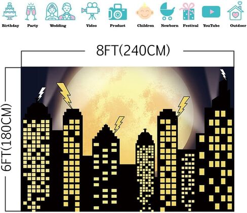 Superhero Super City Photography Backdrops Skyline Buildings City Boom Full Moon Bat Photo Background 5x3ft Vinyl Children Birthday Party Banner Photo Studio Booth Cake Table Decor in Saudi Arabia