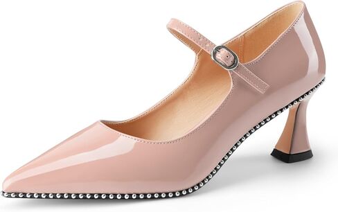 مضخات البراءة الحمراء للسيدات ماري جين - إصبع القدم المدببة ، وحيدة مرصعة ، وكعب هريرة ، وأحذية الحفلات المستوحاة من الطراز القديم in Kuwait