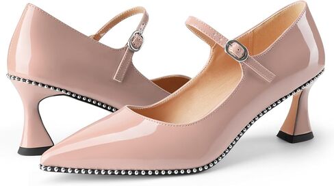 مضخات البراءة الحمراء للسيدات ماري جين - إصبع القدم المدببة ، وحيدة مرصعة ، وكعب هريرة ، وأحذية الحفلات المستوحاة من الطراز القديم in Kuwait