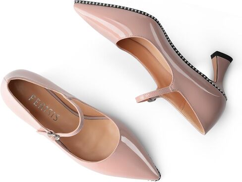 مضخات البراءة الحمراء للسيدات ماري جين - إصبع القدم المدببة ، وحيدة مرصعة ، وكعب هريرة ، وأحذية الحفلات المستوحاة من الطراز القديم in Kuwait