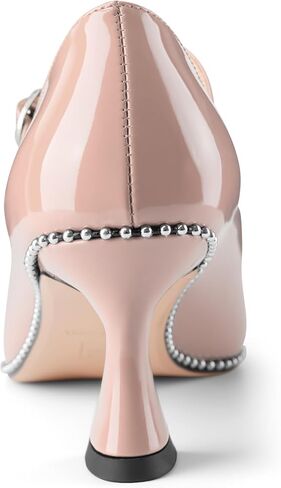 مضخات البراءة الحمراء للسيدات ماري جين - إصبع القدم المدببة ، وحيدة مرصعة ، وكعب هريرة ، وأحذية الحفلات المستوحاة من الطراز القديم in Kuwait