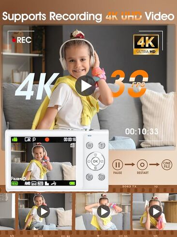 Digital Camera, Autofocus UHD 4K 48MP Digital Camera for Photography with 2 Batteries, 2.8 Inch Screen 16X Zoom Vlogging Camera with 32GB Card, Compact Point Shoot Camera for Teens Adult (Beige) in Saudi Arabia