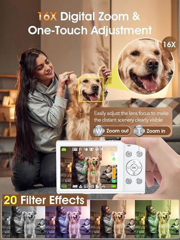 Digital Camera, Autofocus UHD 4K 48MP Digital Camera for Photography with 2 Batteries, 2.8 Inch Screen 16X Zoom Vlogging Camera with 32GB Card, Compact Point Shoot Camera for Teens Adult (Beige) in Saudi Arabia