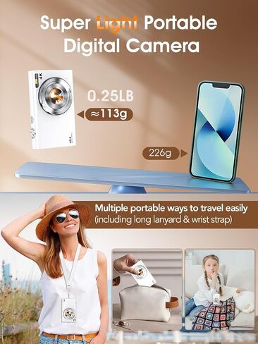 Digital Camera, Autofocus UHD 4K 48MP Digital Camera for Photography with 2 Batteries, 2.8 Inch Screen 16X Zoom Vlogging Camera with 32GB Card, Compact Point Shoot Camera for Teens Adult (Beige) in Saudi Arabia