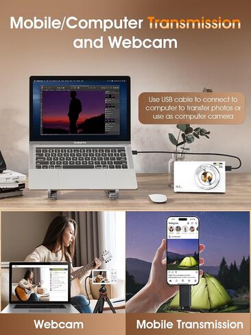 Digital Camera,Autofocus 4K 48MP Vlogging Camera for Photography,32GB Card | Portable Compact Point and Shoot Digital Camera for Teens Adult Beginner with 16X Zoom,Anti-Shake,2 Batteries(White) in Saudi Arabia