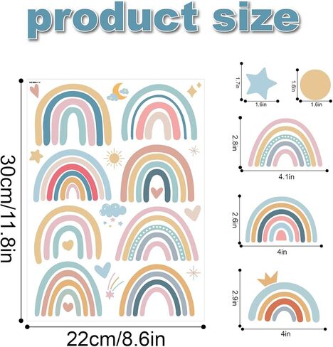 Rainbow 72pcs Wallpaper Wall Decals,Hearts Wall Decals,Watercolor Sun Love Hearts Nursery Kids Bedroom Art for Girls Living Room Art Home Toddler Little Princess Childrens Party Playroom Decals in Saudi Arabia