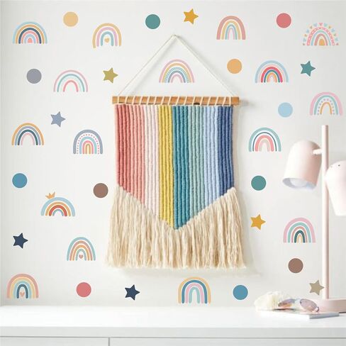 Rainbow 72pcs Wallpaper Wall Decals,Hearts Wall Decals,Watercolor Sun Love Hearts Nursery Kids Bedroom Art for Girls Living Room Art Home Toddler Little Princess Childrens Party Playroom Decals in Saudi Arabia