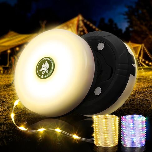 Camping String Lights, 4 in 1 Quick Storage 32.8FT Rechargeable Tent Lights String with 8 Lighting Modes, Hanging Waterproof Portable LED Lamp for Outdoor Patio Awning Garden Party Essentials in Saudi Arabia