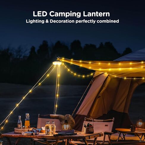 Camping String Lights, 4 in 1 Quick Storage 32.8FT Rechargeable Tent Lights String with 8 Lighting Modes, Hanging Waterproof Portable LED Lamp for Outdoor Patio Awning Garden Party Essentials in Saudi Arabia