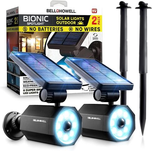 Bell+Howell Bionic Spot Motion Motion Sot Spot Lights في الهواء الطلق مقاوم للماء ، وأضواء المناظر الطبيعية الشمسية ، وأضواء الساحة الشمسية في الهواء الطلق مقاومة للطقس ، وأضواء LED مشرقة للغاية ، للحديقة ، العشب كما يظهر على التلفزيون in Saudi Arabia