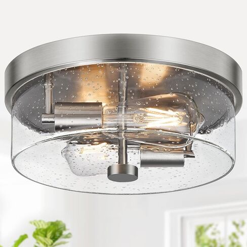 Black Flush Mount Ceiling Light Fixtures, 2-Light Ceiling Mount for Farmhouse with Seeded Glass Lampshade, Industrial Flush Mount Light Fixture Farmhouse for Hallway, Kitchen, Entryway and Foyer in Saudi Arabia