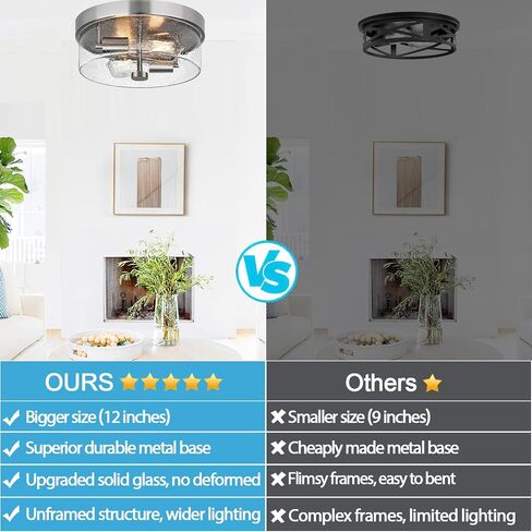 Black Flush Mount Ceiling Light Fixtures, 2-Light Ceiling Mount for Farmhouse with Seeded Glass Lampshade, Industrial Flush Mount Light Fixture Farmhouse for Hallway, Kitchen, Entryway and Foyer in Saudi Arabia
