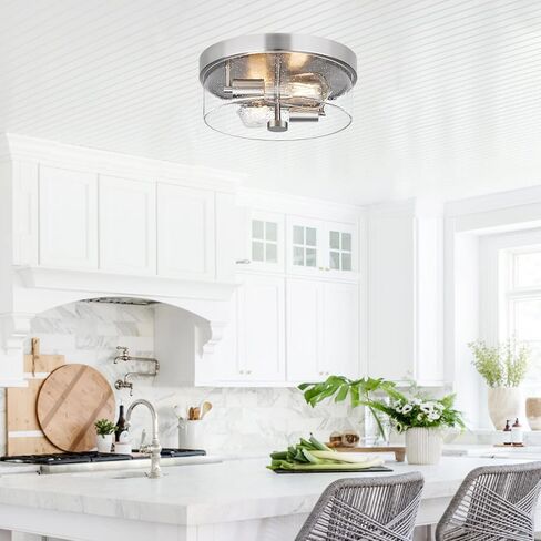 Black Flush Mount Ceiling Light Fixtures, 2-Light Ceiling Mount for Farmhouse with Seeded Glass Lampshade, Industrial Flush Mount Light Fixture Farmhouse for Hallway, Kitchen, Entryway and Foyer in Saudi Arabia