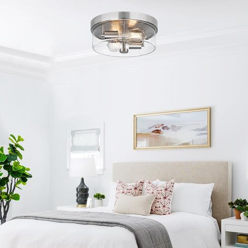 Black Flush Mount Ceiling Light Fixtures, 2-Light Ceiling Mount for Farmhouse with Seeded Glass Lampshade, Industrial Flush Mount Light Fixture Farmhouse for Hallway, Kitchen, Entryway and Foyer in Saudi Arabia