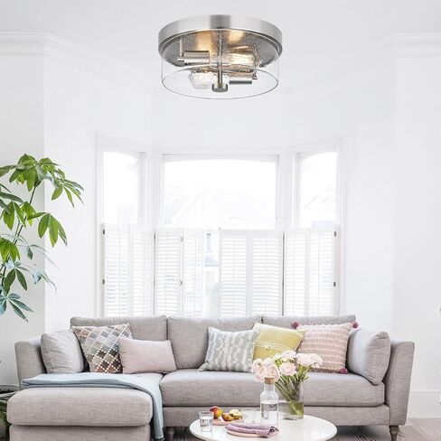 Black Flush Mount Ceiling Light Fixtures, 2-Light Ceiling Mount for Farmhouse with Seeded Glass Lampshade, Industrial Flush Mount Light Fixture Farmhouse for Hallway, Kitchen, Entryway and Foyer in Saudi Arabia
