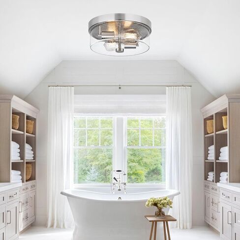Black Flush Mount Ceiling Light Fixtures, 2-Light Ceiling Mount for Farmhouse with Seeded Glass Lampshade, Industrial Flush Mount Light Fixture Farmhouse for Hallway, Kitchen, Entryway and Foyer in Saudi Arabia