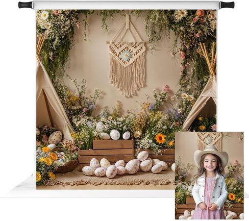 Kate 10x6.5ft بيض عيد الفصح خلفيات للمنزل Party Boho الزهور الديكور الخلفية الخلفية النسيج الدعائم in Kuwait