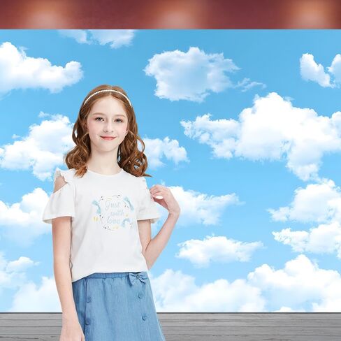 Yongqian 7x5ft Blue Sky White Cloud Photography Backdrop World Travel Aviator Children Birthday Party Decor Wedding Newborn Baby Shower Photo Studio Props in Saudi Arabia