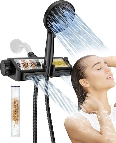 Filtered Shower Head with Handheld Combo - Dual 2-in-1 Spa System with Massage Shower Head and 10 Modes Hand Held Shower Head, High Pressure, Built in Power Wash Mode (Chrome) in Saudi Arabia