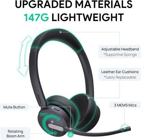 Yealink BH70 Dual UC Wireless Headset with Mic for Work, Bluetooth Headphone Teams&UC Compatible, up to 35h Talk Time, 147g All-day Wearing Comfort, Perfect for Open Office Home Hybrid Work, USB-C in Saudi Arabia