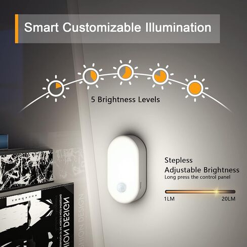 Lyridz Rechargeable Battery Night Light, Stick on Mini Motion Sensor Light Indoor Warm White 1-20LM LED Light with Stepless Adjustable Brightness for Bedroom, Kitchen, Stairs, Hallway, 2-Pack in Saudi Arabia