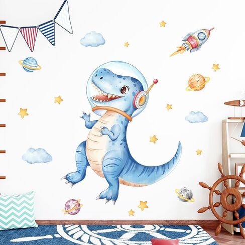 Tanlaby Large Dinosaur Wall Decals Blue Dino Palm Tree Wall Stickers Peel and Stick Jungle Art Decor for Baby Nursery Boys Girls Kids Toddler Bedroom Playroom Classroom in Saudi Arabia
