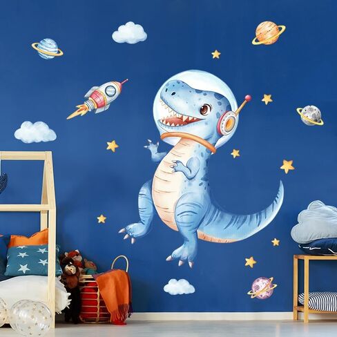 Tanlaby Large Dinosaur Wall Decals Blue Dino Palm Tree Wall Stickers Peel and Stick Jungle Art Decor for Baby Nursery Boys Girls Kids Toddler Bedroom Playroom Classroom in Saudi Arabia