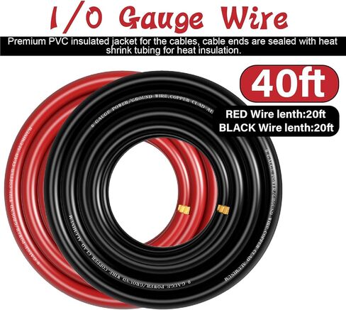 100Ft 4 Gauge Wire Copper Clad Aluminum CAA Primary Automotive Wire,4AWG Battery Cable,Car Audio Speaker Stereo,Car Amplifier Power & Ground Cable,RV Trailer Wiring Welding Cable(Black+Red) in Saudi Arabia