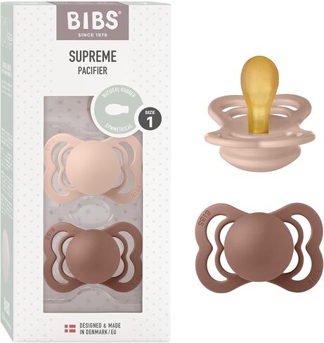 لهايات BIBS - مجموعة سوبريم | لهاية أطفال خالية من مادة BPA | صنع في الدنمارك | مجموعة من 2 لهايات فاخرة بلون آيلاند سي/سيج | الحجم 0-6 أشهر in Kuwait
