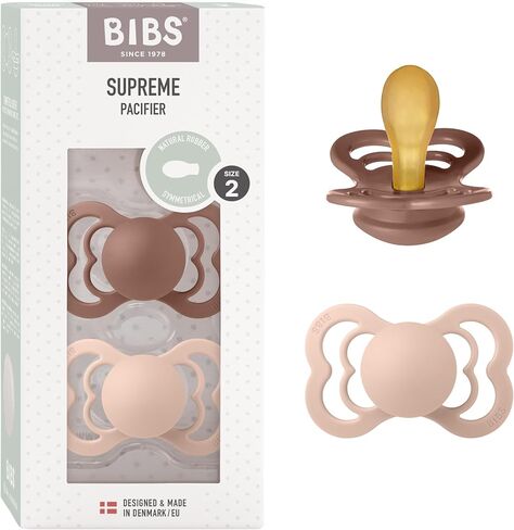 لهايات BIBS - مجموعة سوبريم | لهاية أطفال خالية من مادة BPA | صنع في الدنمارك | مجموعة من 2 لهايات فاخرة بلون آيلاند سي/سيج | الحجم 0-6 أشهر in Kuwait