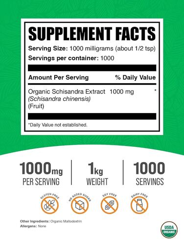 BulkSupplements.com Organic Schisandra Powder - Schisandra Supplement, Schisandra Organic Powder - from Schisandra Berry, Gluten Free - 1000mg per Serving, 500g (1.1 lbs) (Pack of 1) in Saudi Arabia